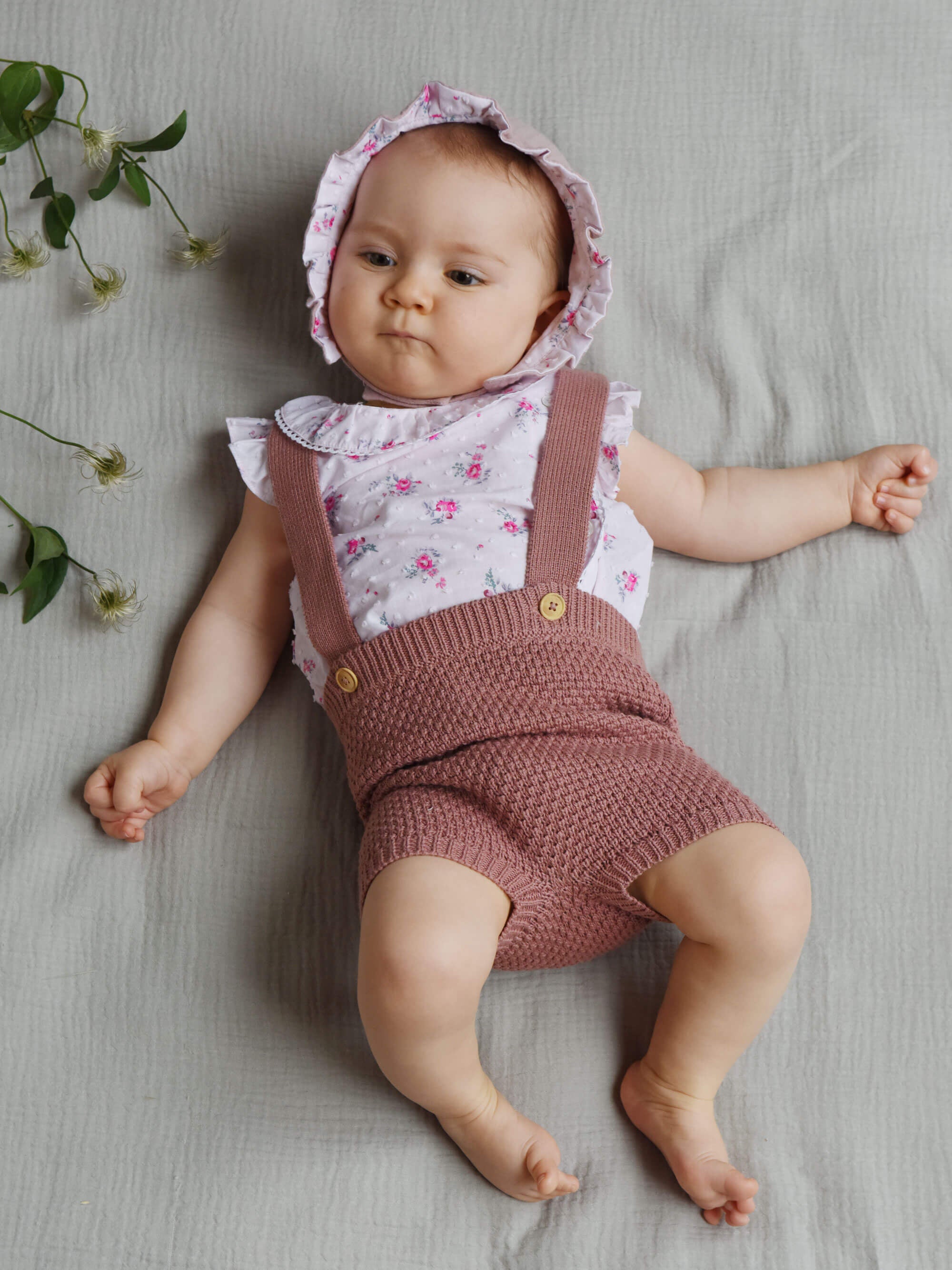 Brassière bébé naissance en tricot de coton bio - rose poudré